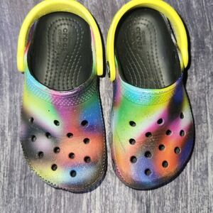 Kids Crocs Tie Dye Clog Shoes Yellow Strap Size 9 Toddler Infant